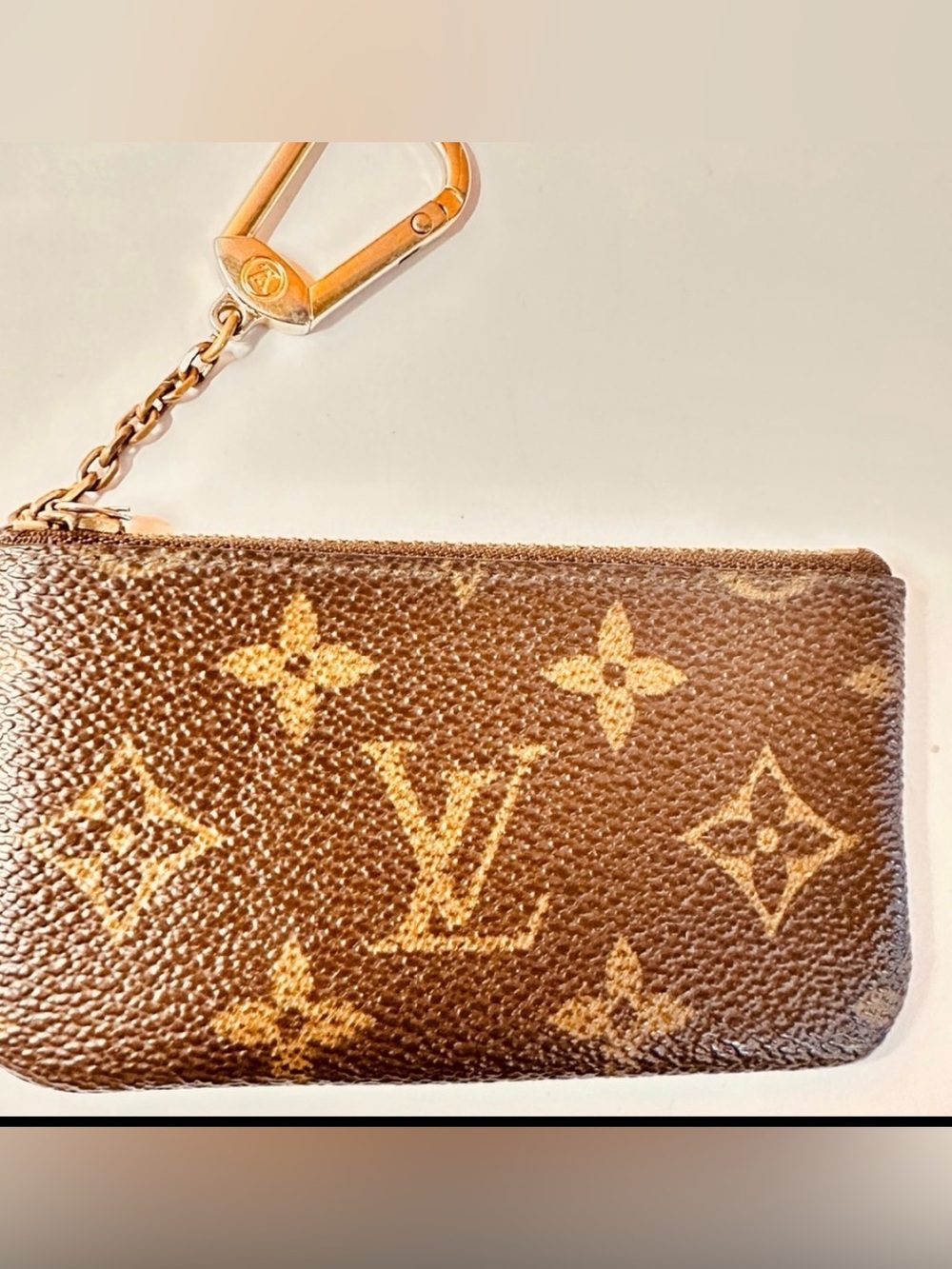 Louis Vuitton Brown Monogram Key Pouch with Gold Hardware